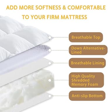 WhatsBedding 3 Inch Memory Foam Mattress Topper Full Size for Back Pain, 1700GSM Fluffy Shredded Memory Foam Filled Pillow Top, Extra Soft Bed Topper, Thicked Down Alternative-Lined, 54x75in - Image 3