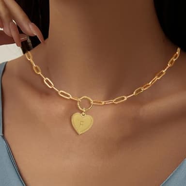 PopTopping Gold Heart Pendant Choker Necklace Heart Initial Pendant Necklaces For Women Alphabet Pendant Necklace - Image 2