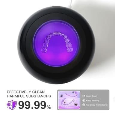 Dental Ultrasonic Retainer Cleaner Machine: 45kHz Dental Cleaning Pod for Denture, Aligner, Mouth Guard, Night Guard, Braces & Jewelry, UV Denture Cleaner with Digital Timer & Dual Mode 250ML Black - Image 3
