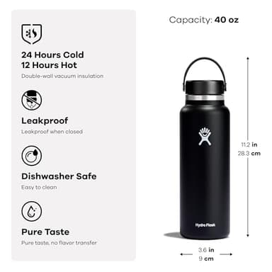 Hydro Flask Water Bottle - Insulated Stainless Steel - Wide Mouth Flex Lid, Non Spill, Leakproof and Refillable in 40 Oz - Image 6