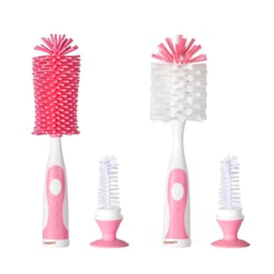 Chemimoso Multifunctional Cleaning Brush, Baby Bottle Brush, Bottle Brush Cleaner, Rotate The Suction Cup to Obtain The Small Bristle Brushes, Set Z, Pink, Silicone and Nylon Brush - Image 1