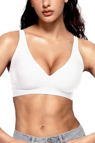 Vertvie Jelly Wireless Bras for Women Push Up Plunge Seamless T-Shirt Bras No Underwire Supportive Full Coverage Bralettes(White,Medium) - Image 1
