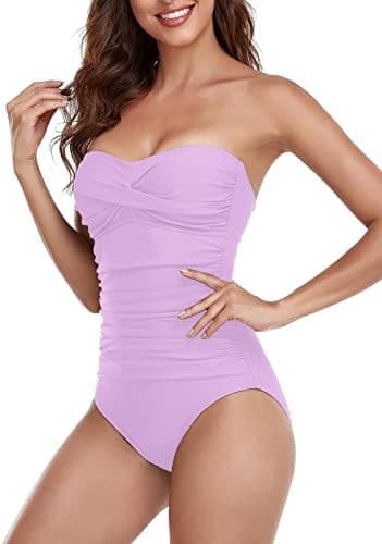 RELLECIGA Women's Tummy Control One Piece Swimsuit Bandeau Strapless Bathing Suits - Image 5