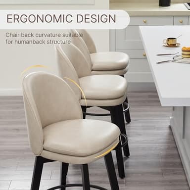Counter Height Barstools 26 inch Upholstered Swivel Bar Stools with Back and Wood Legs for Kitchen Island,Set of 4,Beige PU Leather-Armless - Image 5