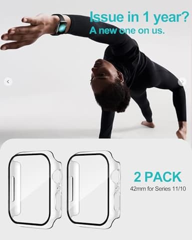 Smiling 2 Pack Case Compatible with Apple Watch Series 11 (2025)/Series 10 42mm with Tempered Glass Screen Protector, Hard PC Case Scratch-Resistant Overall Protective Cover- Transparent - Image 6
