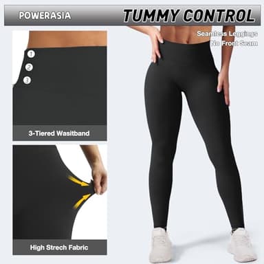 POWERASIA Seamless Impact Leggings Hidden Scrunch Butt Lifting Leggings for Women Booty Workout Tights Mid Low Waist Tummy Control Compression Fitness Gym Womens V Back Yoga Pants - Image 3