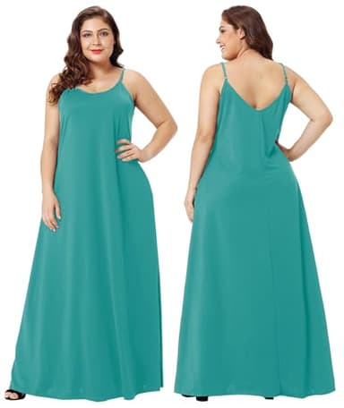 Wolddress Womens 2025 Casual Sleeveless Sundress Plus Size Loose Plain Long Summer Beach Maxi Dress with Pockets Lake Blue M - Image 5