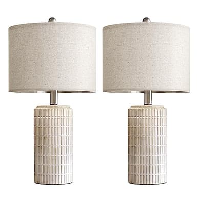 PoKat 23" Modern Ceramic Table Lamp Set of 2 for Living Room White Desk Lamps for Bedroom Farmhouse Bedside Nightstand Bedside Lamp End Table Lamps Beige - Image 9