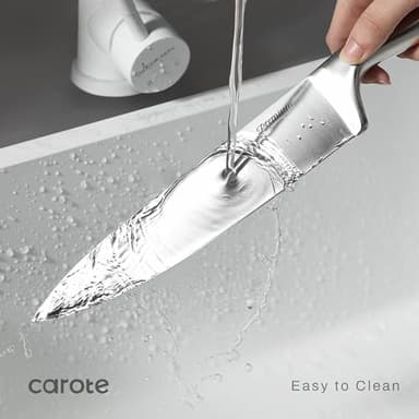 CAROTE 12 Pieces Knife Set, Stainless Steel Kitchen knife Set with Wooden Block, Block Knife Set with High Carbon Steel Blades, Razor-Sharp, Dishwasher Safe - Image 6