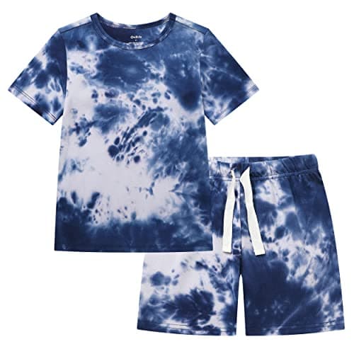 Owlivia Kids Pjs Set, Boys Girls Summer Short-Sleeve Sleepwear, 100% organic cotton Toddler Pajamas(3 Years, Short Tie Dye Dark Navy) - Image 1