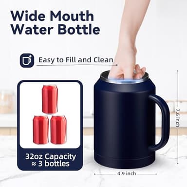 BENZZO 50 oz Tumbler with Handle and Straw Large Coffee Travel Mug Insulated Water Jug Thermal Cup Cold and Hot with Lid - Image 2