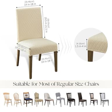 MOSAYT 100% Waterproof Dining Room Chair Covers Set of 4, Super Fit Stretch Jacquard Parson Chairs Slipcovers Removable Washable Chair Seat Protectors for Home, Kitchen, Banquet (Beige) - Image 6