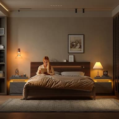 i-aplus Grey Night Stand Set 2 Modern Bedside Tables with 2 Drawers Bedroom Night Stands Set of 2 LED Night Stand for Bedroom, Living Room - Image 8