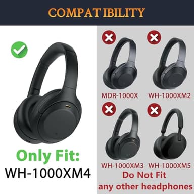 SOULWIT Replacement Earpads for Sony WH-1000XM4 (WH1000XM4) Headphones, Ear Pads Cushions with Noise Isolation Foam, Added Thickness, Without Affecting Sensor - Black - Image 2