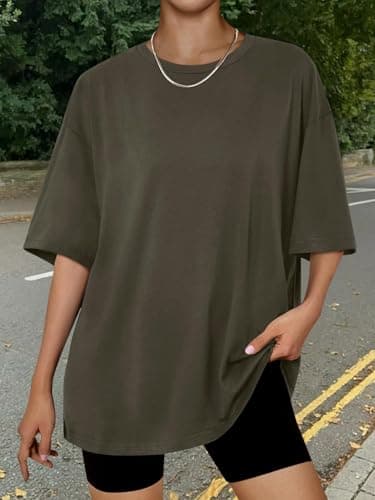 Trendy Queen Womens Oversized Summer T Shirts Fashion Workout Plus Size Tops Short Sleeve Beach Vacation Gym Clothes 2025 ArmyGreen L - Image 6