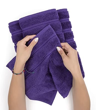 American Soft Linen Luxury 6 Piece Towel Set, 2 Bath Towels 2 Hand Towel 2 Washcloths, 600 GSM 100% Cotton Turkish Towels for Bathroom, Purple Towel Sets - Image 5
