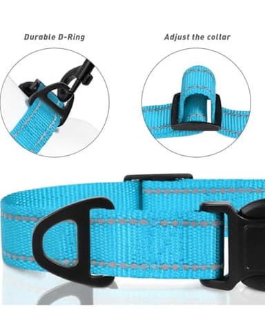 TagME Small Dog Collar, Adjustable Reflective Nylon Pet Collar with Quick Release Buckle, Sky Blue, 5/8" Width - Image 3
