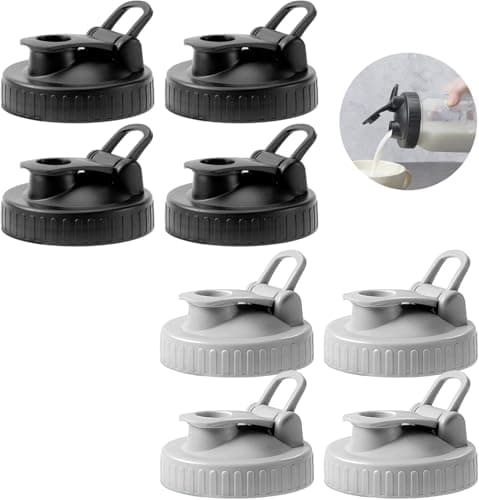 FyndraX Pour Spout Lids for Ball Regular Mouth Mason Jars, Airtight Canning Jar Flip Cap Top Lid for Drinking, Salad, Dressing Pouring, Leak-Proof, Black&Grey Pack of 8 - Image 1
