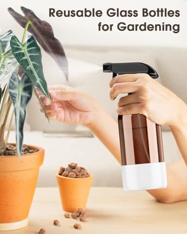 Bontip Glass Spray Bottle with Silicone Sleeve Protection, Amber Glass Spray Bottle Set for Window Cleaner Aromatherapy Facial Hydration Watering Flowers Hair Care 2 Pack/16 oz (Black & White, 16 oz) - Image 7