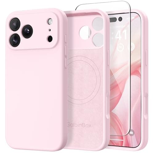 GolbinBox Magnetic for iPhone 17 Pro Max Case, Compatible with MagSafe, [Full Camera Protection] [Screen Protector], Silicone Shockproof Phone Cover with Anti-Scratch Microfiber Lining, Chalk Pink - Image 1