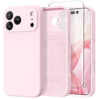 GolbinBox Magnetic for iPhone 17 Pro Max Case, Compatible with MagSafe, [Full Camera Protection] [Screen Protector], Silicone Shockproof Phone Cover with Anti-Scratch Microfiber Lining, Chalk Pink - Image 1