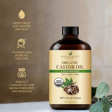 Handcraft Blends Cold-Pressed Organic Castor Oil in Glass Bottle with Lash Brushes - 4 Fl Oz - 100% Pure and Natural - Premium Grade Carrier Oil for Hair Growth, Eyelashes and Eyebrows - Hair and Body - Image 6