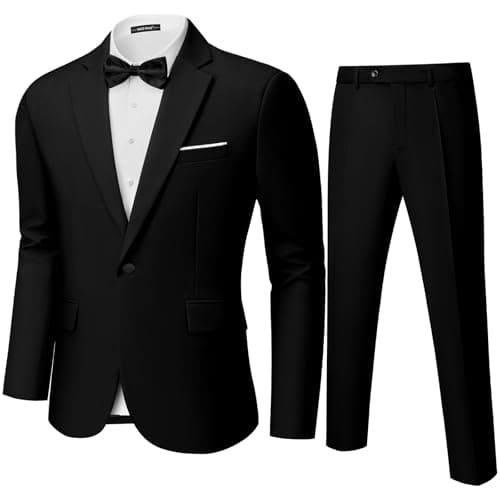 MAGE MALE Men's 2 Piece Suit Notched Lapel One Button Slim Fit Solid Prom Wedding Suits Blazer Jacket Pants with Bow Tie Set - Image 1