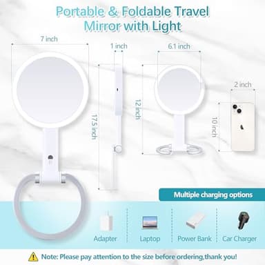 Makeup Mirror with Lights, 20X Magnifying Mirror with Light and Adjustable Brightness,Vanity Mirror with Lights and 3 Colors, 2-Sided Travel Mirror with Light, Tabletop Mirrors for Home and Outside - Image 5