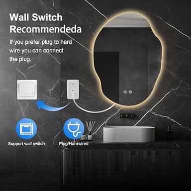39F USA Irregular LED Bathroom Mirror with Lights,Asymmetrical Led Bathroom Vanity Mirror for Wall with Front and Backlit, Anti Fog, 3 Colors and Dimmable Light,[Horizontal/Vertical] 30" H x 22" W - Image 5