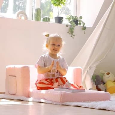ALIMORDEN 2-in-1 Flip Out Cuddly Sherpa Toddler Couch Convertible Sofa to Lounger, Pink - Image 2