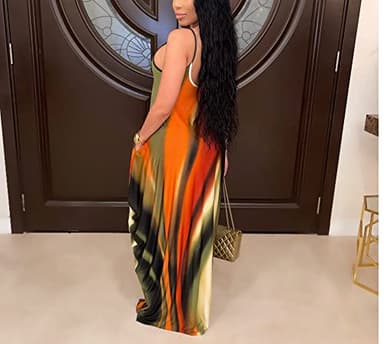 BessCops Summer Maxi Dresses for Women 2025 Plus Size Sundresses Casual Fashion Sleeveless Loose Long Sexy Dress with Pockets Orange - Image 2