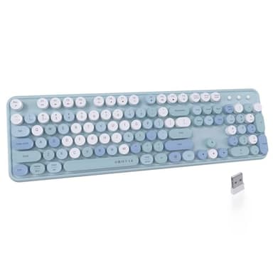 UBOTIE Dual Mode Colorful Wireless Keyboard, Bluetooth and USB Receiver Retro Typewriter Round Keycaps Keyboard Support Multi Devices for PC Laptop Tablet Phones(Blue Colorful) - Image 1