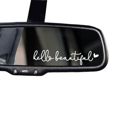 3 x Hello Beautiful Rearview Mirror Decal, Vanity Mirror Stickers, Rear View Mirror Vinyl Decor, Car Accessories Gifts, Car Decor for Women, Car Window Decal, Self Affirmations Stickers - Image 1