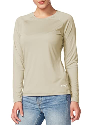 baleaf Women's UPF 50+ Long Sleeve Rash Guard Swim Shirts SPF Quick Dry Lightweight T-Shirt Outdoor Hiking Runing Oatmeal Size M - Image 1