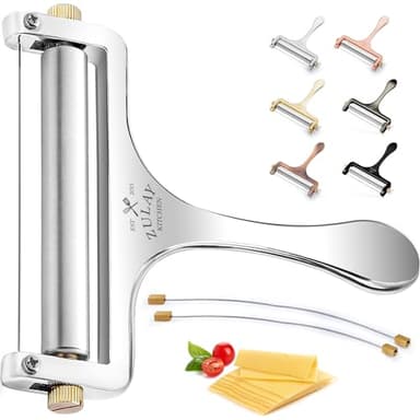 Zulay Kitchen Stainless Steel Wire Cheese Slicer - Adjustable Hand Held Cheese Cutter with 2 Extra Wires - Premium Cheese Shaver for Mozzarella, Cheddar, Gruyere - Cheese Cutter with Wire (Silver) - Image 1