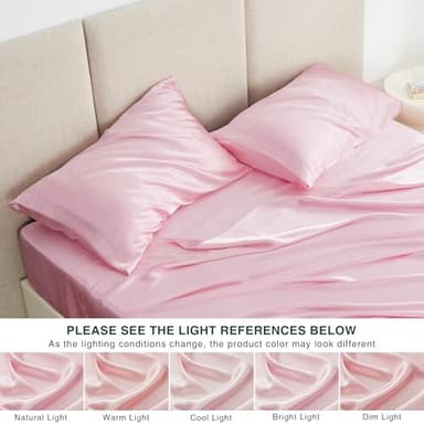 Love's cabin Satin Queen Sheets Set - 4 Piece Pink Silky Bed Sheets Set with Deep Pocket, Luxury Silk Feel Satin Queen Size Sheet Set (1 Flat Sheet,1 Fitted Sheet,2 Pillow Cases) - Image 7