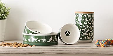 Bone Dry Dog Bone Ceramic Pet Bowl & Canister, Small, 4.25x2, Hunter Green, 2 Count - Image 5