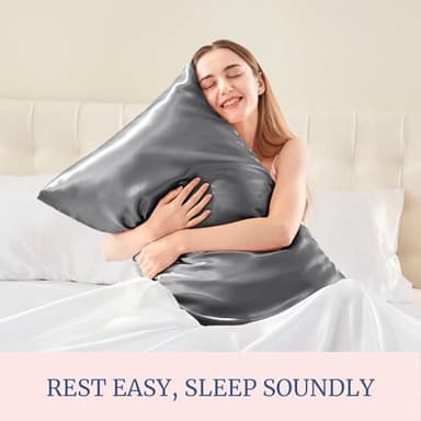 BEDELITE Satin Pillowcase for Hair and Skin, Super Soft and Cooling Similar to Silk Pillow Cases 2 Pack with Envelope Closure, Gift for Women Men(13"x18" Toddler Size, Dark Grey) - Image 4