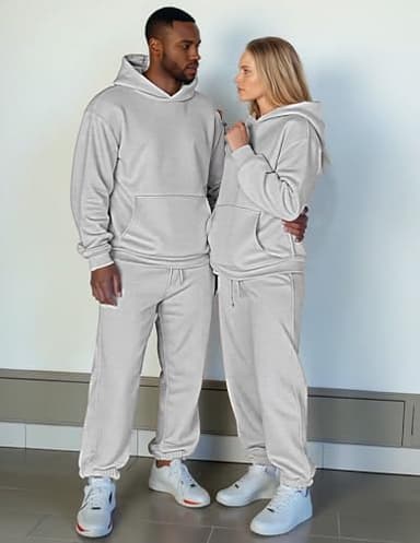 JMIERR 2 Piece Comfiest Airport Outfits Long Sleeve Essentials Hoodie Sweatshirt Joggers Baggy Sweatpants Track Suits Set Fall Casual Loungewear Tracksuit Sweatsuits Matching Sets, L, Light Grey - Image 5
