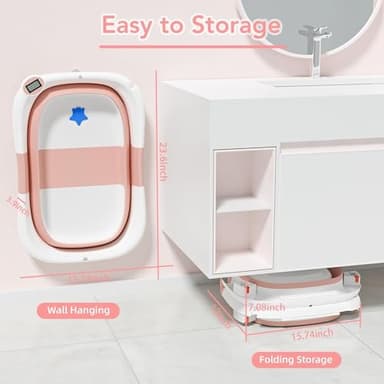 napei Collapsible Baby Bathtub,Baby Bath Tub with Soft Cushion & Thermometer,Baby Bathtub Newborn to Toddler 0-36 Months,Portable Travel Baby Tub - Image 2