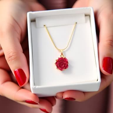 Red Rose Bloom Pendant Dainty Charm Necklace Plated Gold Snake Chain 18 Inch Gift Boxed Forever Flower Jewelry - Image 5