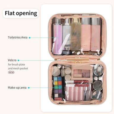 OCHEAL Makeup Bag, Make up Travel Bag Large Capacity Waterproof Cosmetic Organizer Bag with Makeup Brush Compartment & Handle for Women Girls Travel Toiletry Accessories-Beige - Image 2