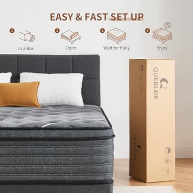Queblox Full Mattress, 12 Inch Hybrid Mattress in a Box, Medium Firm, Memory Foam and Individual Pocket Springs for Pressure Relief, CertiPUR-US Certified - Image 8
