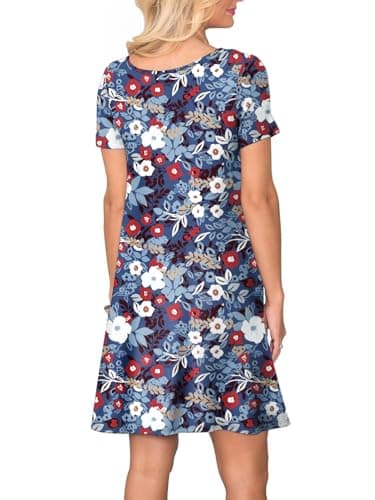 lionstill Women's Casual T Shirt Dress Summer Fashion Short Sleeve Swing Floral Dresses with Pockets, Mixed Flowers Pale Blue XL - Image 3