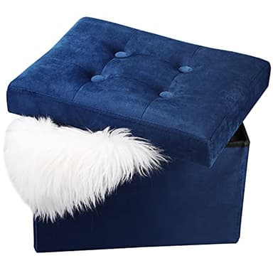 LINMAGCO Storage Ottoman Folding Foot Stool Velvet Foot Rest with Padded Modern Ottoman with Storage for Living Room Puppy Step Stool 17x13x13in(Navy) - Image 1