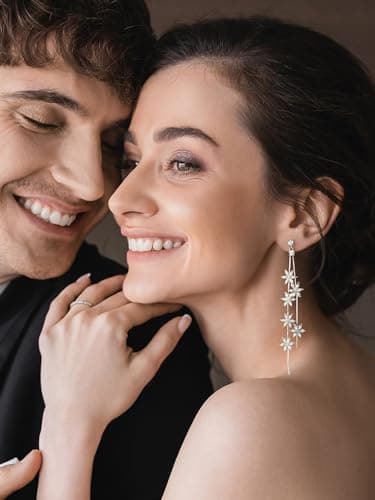 SWEETV Long Wedding Earrings for Brides, Crystal Bridal Earrings for Wedding, Rhinestone Drop Dangle Earrings for Women Prom Party Jewelry - Image 4