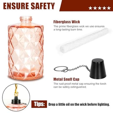 Glass Table Top Torches, 4 Pack Citronella Torches for Outside, 12oz Flame Light Torch,Refillable, Wick and Cap Included, Landscape Lanterns Torches for Garden Yard Patio Party Decor - Image 3