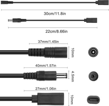 Traovien DC 5.5mm x 2.1mm to USB C Power Cable,5V 3A DC 5521 Male to USB Type-C Female Power Jack Extension Charge Cord for Phones Table- 22cm(2Pcs) (5521M /TypeC F) - Image 8