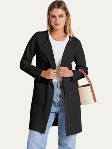 ANRABESS Womens Cardigan Sweater Open Front Knit Long Coatigan Dressy Casual Jacket Coat 2025 Fall Outfits Classy Clothes Black Small - Image 5