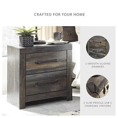 Signature Design by Ashley Drystan Rustic Industrial 2 Drawer Nightstand with 2 Slim-Profile USB Charging Stations, 24.37" Tall, Weatherworn Brown - Image 6
